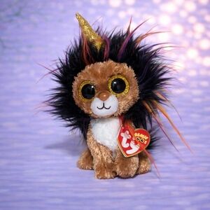 Ramsey Ty Beanie Boo Lion with Gold Horn and Multicolor Mane